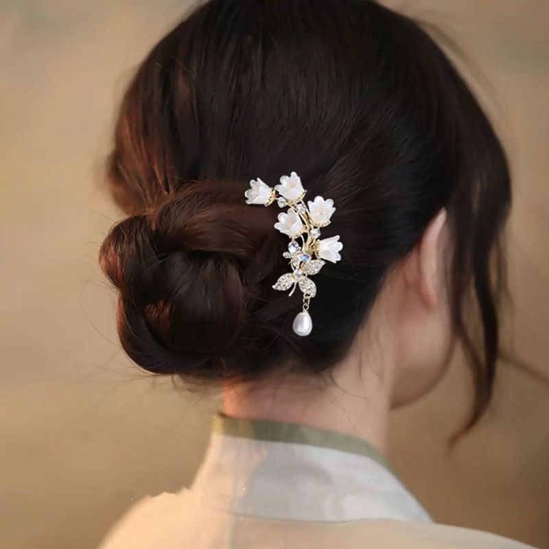 Super Fairy Maiglöckchen U-förmiger High-End-Hanfu-Cheongsam-Kamm im chinesischen Stil mit Blumenhaarnadel_voghion.com