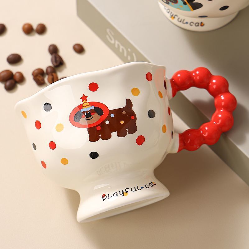 Becher Hause Polka Dot Kaffeetasse Keramik Cartoon Wasser Tasse_voghion.com