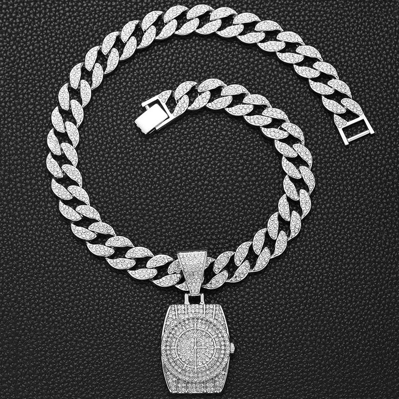 Collana cubana versatile da uomo con ciondolo a forma di orologio con diamanti e girocollo punk hip-hop di nicchia_voghion.com