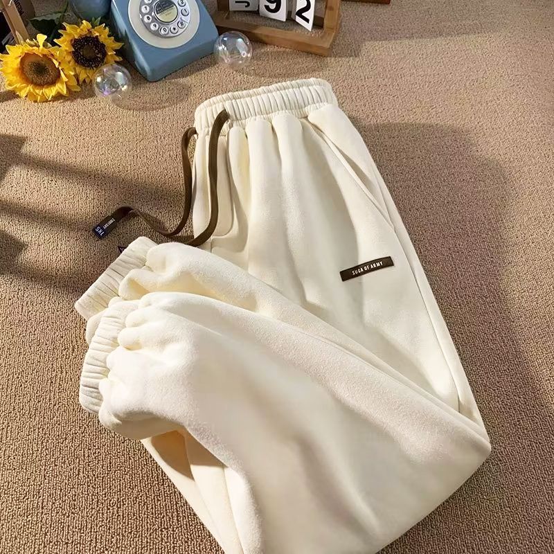 Winter Fur Lined Joggers Thicken Casual Sweatpants Drawstring Trousers Men Fleece Running Warm Leisure Pants_voghion.com