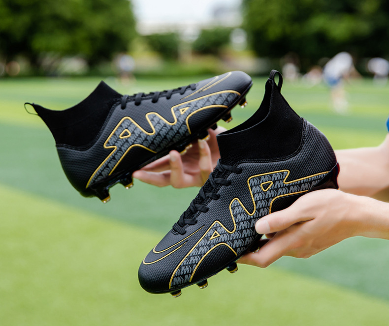 High-Top-Fußballschuh für Jungen und Mädchen, TF, gebrochener Kunstrasen, AG-Nagellederfuß, Jugend-Studenten-Trainingsschuhe_voghion.com