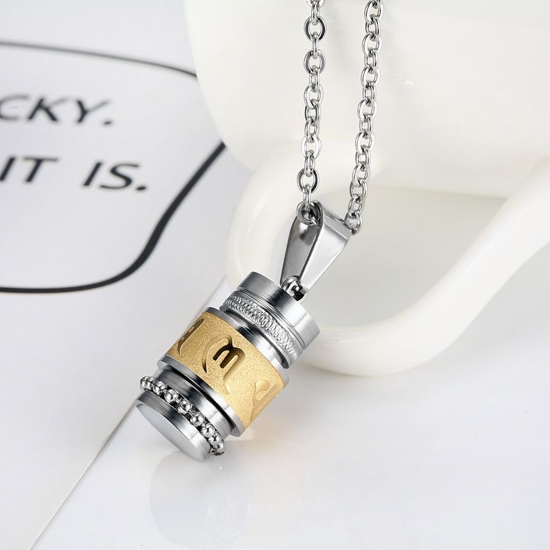 Collier pendentif créatif personnalisé transfrontalier rétro sanskrit avec mantra à six mots, accessoires tendance en acier titane pour hommes et femmes_voghion.com