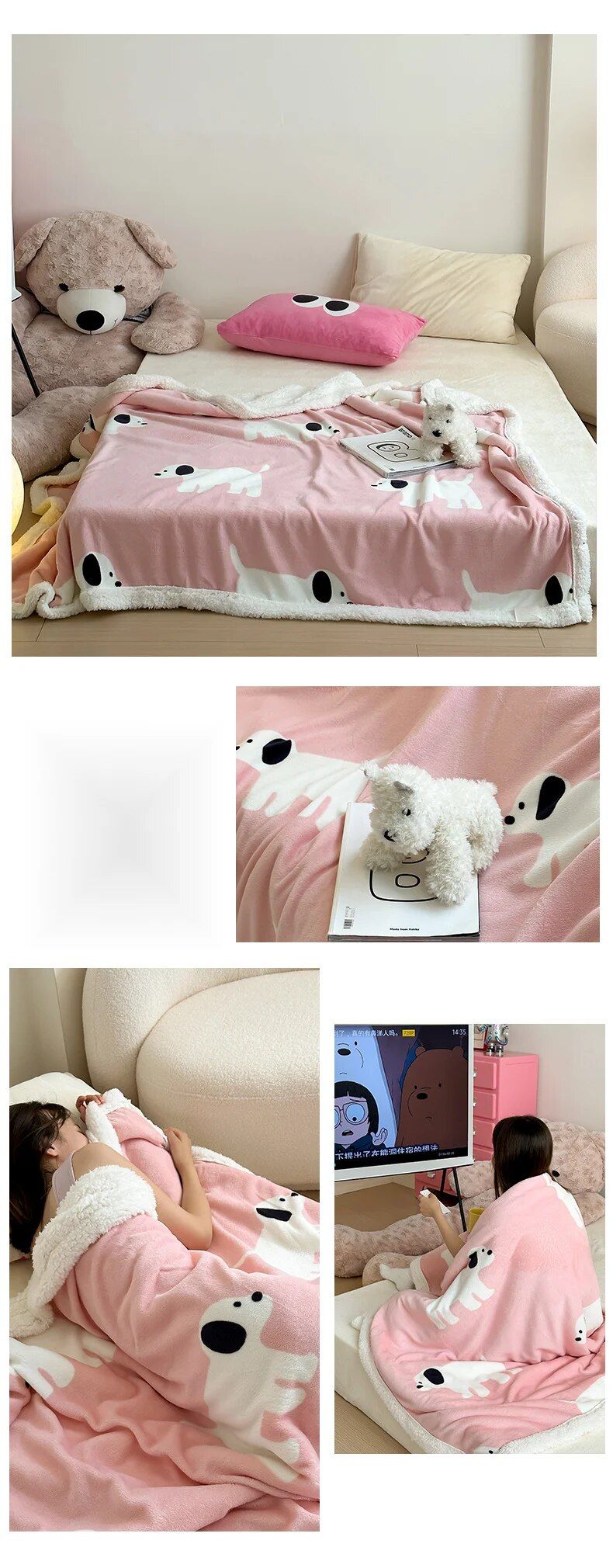 Black Pink Milk Lamb Plush Sofa Car Knee Lunch Rest Office Shawl Blanket_voghion.com