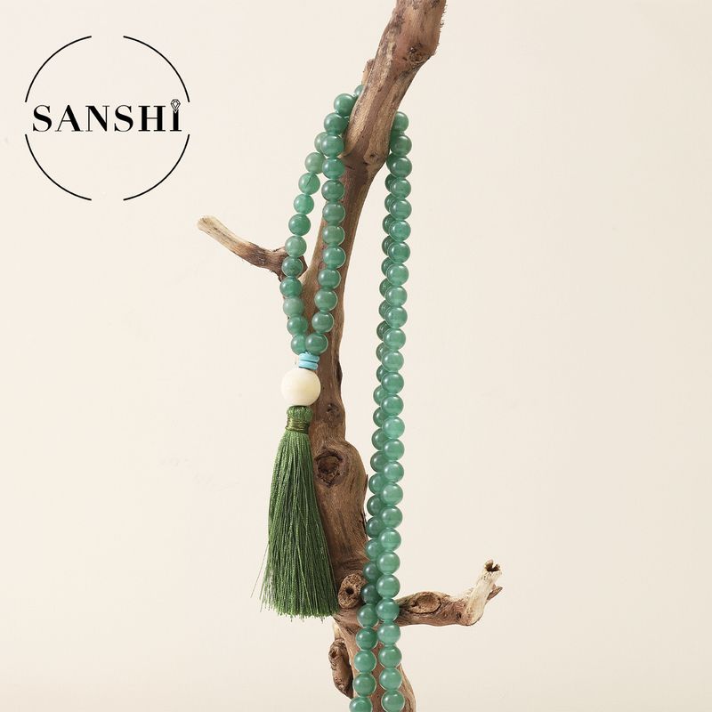 Damenschmuck 108 natürliche Edelsteine Runde Perlen Quaste Halskette 8mm Mode Pullover Kette_voghion.com