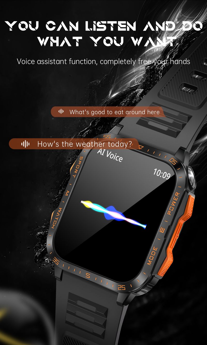 New 1.96-inch Outdoor Men SmartWatch 3ATM Waterproof LED Long Shot By The Strong Light Focusing Bluetooth Call For Android IOS_voghion.com
