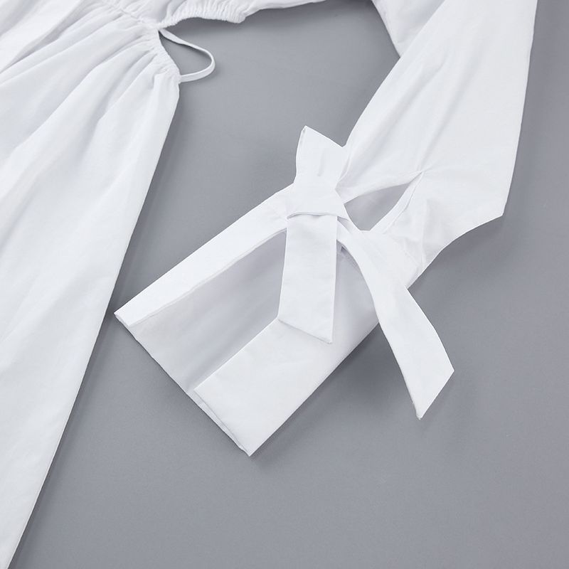 Gonna da pendolare con lacci e design a maniche lunghe con vita cava da donna_voghion.com