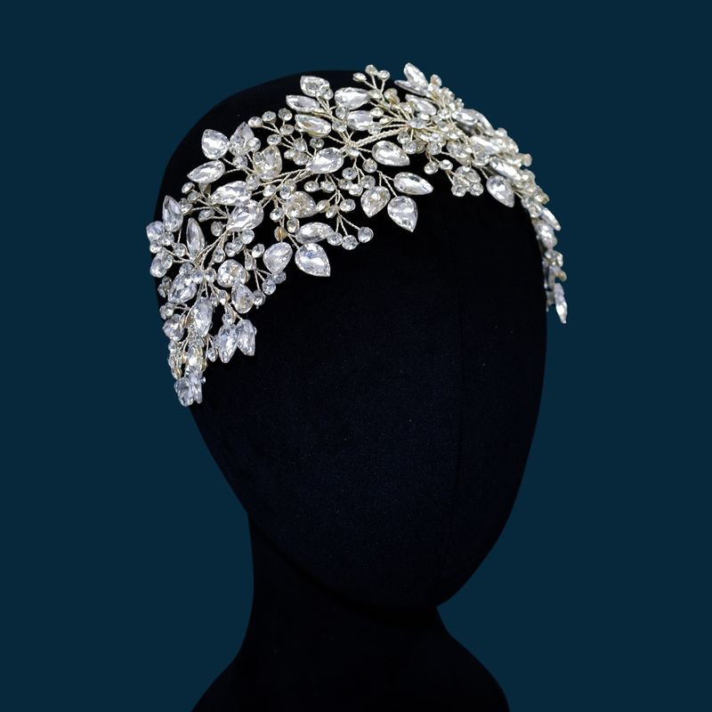 Handgemaakte bruidshoofdtooi met strass steentjes, hartvormig, geperst, zacht haarbandje_voghion.com