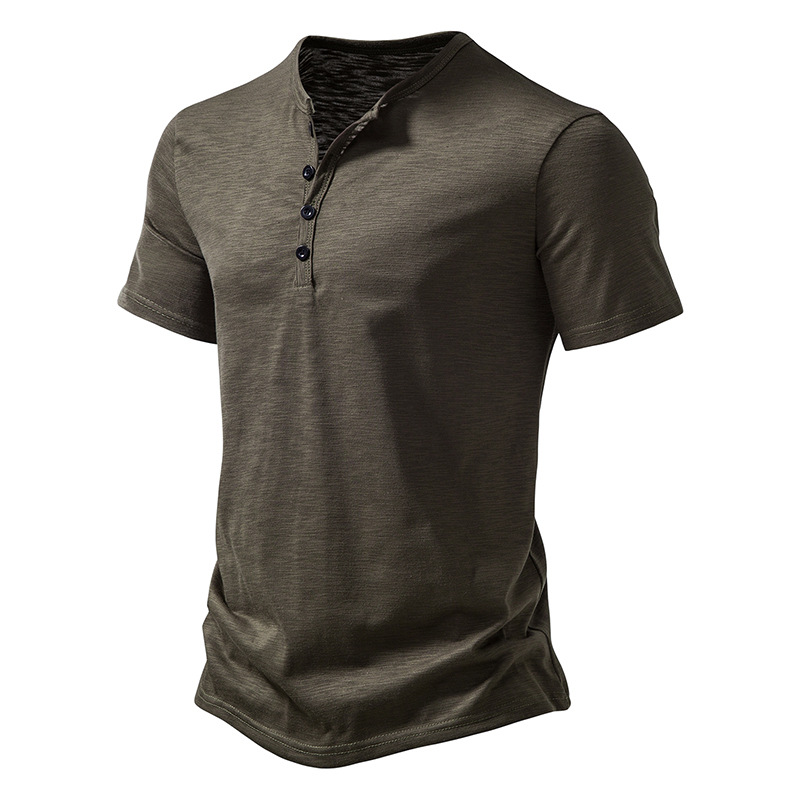 Maglietta da uomo in cotone di bambù con scollo a V, traspirante e comoda, a maniche corte, per un look casual e sportivo (nero, bianco, cachi, verde militare)_voghion.com