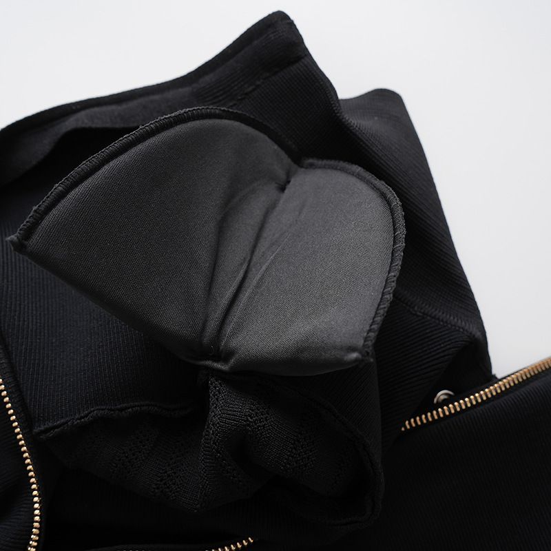 Vêtements pour femmes, mode printemps-été, robe noire coupe ajustée à revers en tricot anti-rayures, coupe trapèze_voghion.com