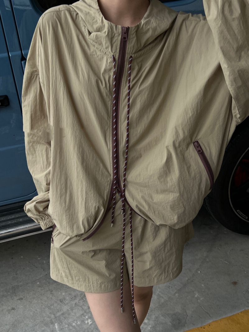 Ensemble deux pièces de style européen pour l'été 2024, veste légère ample et short de protection solaire, tenue de sport décontractée pour_voghion.com