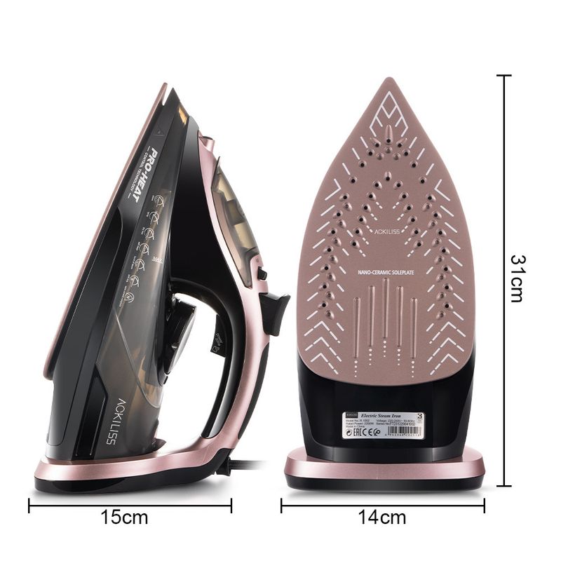 Ceramic Soleplate Steam Iron, Rose Gold Dry & Wet Dual-Use Electric Iron, 2000W, EU Standard_voghion.com