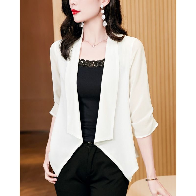 2023 Nuova camicia da donna con protezione solare, aria condizionata, blazer sottile a maniche corte, elegante e versatile in chiffon_voghion.com