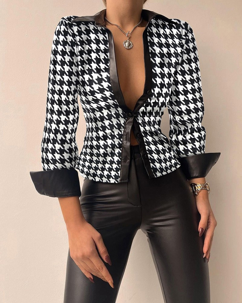 Camicia da donna in similpelle con scollo a V, maniche lunghe, stile caldo, primavera, per donna_voghion.com