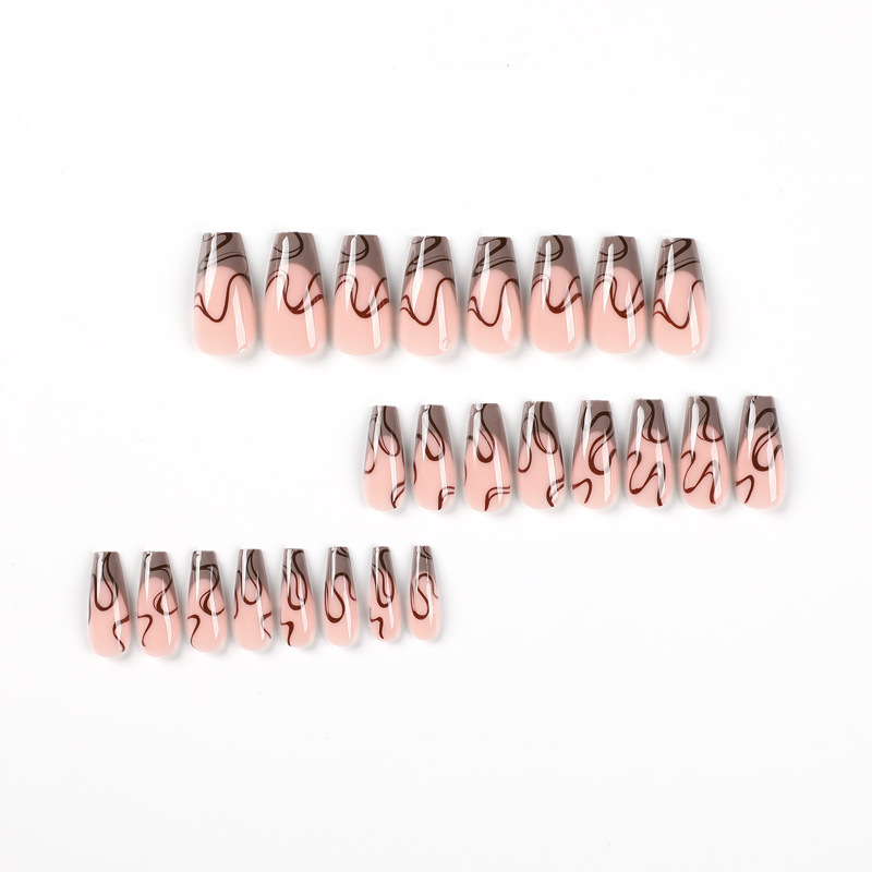 24 Stücke Falsche Einfache Nägel Schwarz Französisch Lange Ballerina Sarg Vollständige Abdeckung Nagelspitzen Abnehmbare Gefälschte Nägel Drücken Sie O_voghion.com