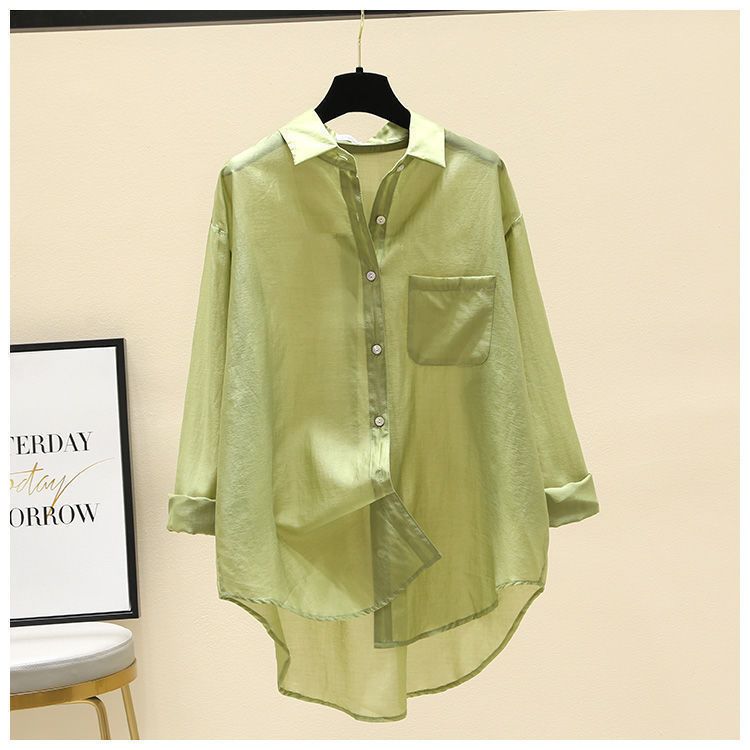 Camisa de manga larga fina y versátil para mujer, de algodón y lino, con protección solar y diseño elegante._voghion.com