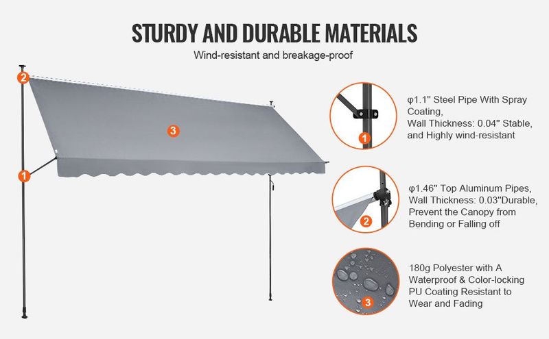 VEVOR 178x47" Patio Awning Retractable Awning Sunshade Shelter With Crank Handle_voghion.com