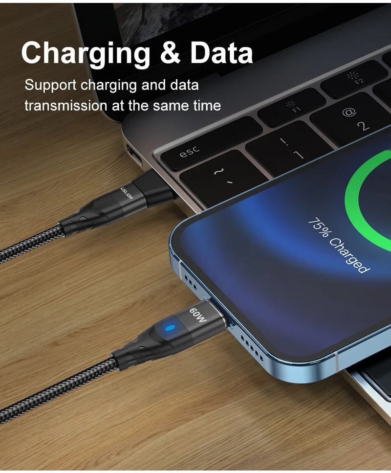 ULSION 60W PD Fast Charger To Type C Micro Magnetic Data Cord 3A USB Cable For IPhone 13 Book Huawei Samsung S22_voghion.com