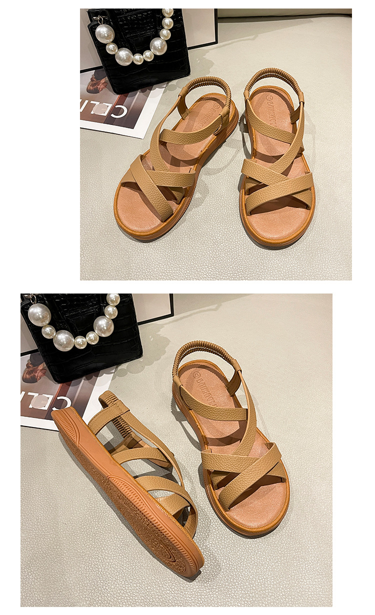 Summer Cross Elastic Strap Flat Soft Bottom Women's Sandals_voghion.com
