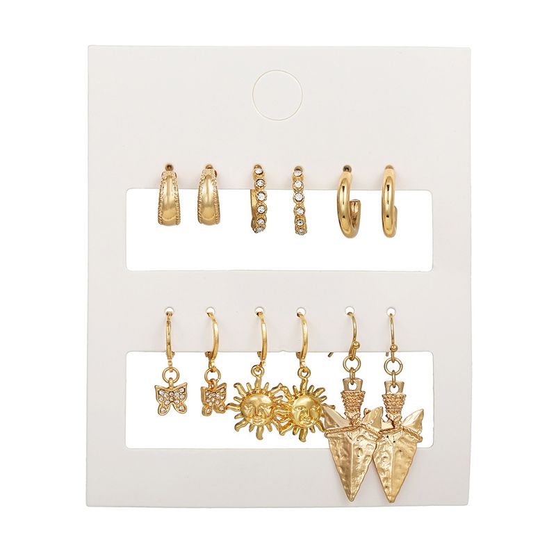 Earring Set Featuring Geometric Metal Earrings With Diamond Studs, Drop-shaped Oil Pearls, Butterfly Lock, And Heart-shaped Earrings_voghion.com
