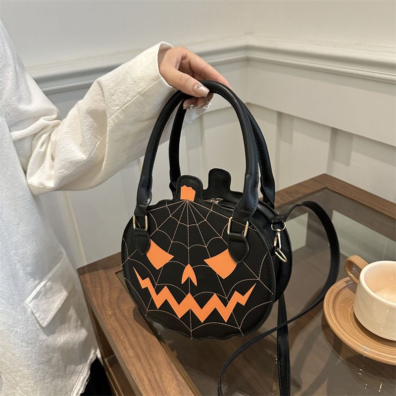 Borsa da donna a spalla singola, piccola, rotonda e originale, a forma di zucca, modello Halloween 2025, semplice e colorata_voghion.com