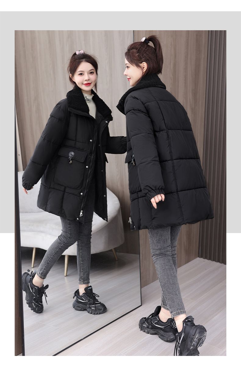 Grenzüberschreitender Kragen, neuer Winter 2024, dicke Daunenjacke für Damen, mittellang bis lang, koreanische Version, lockerer Baumwolljackenmantel_voghion.com