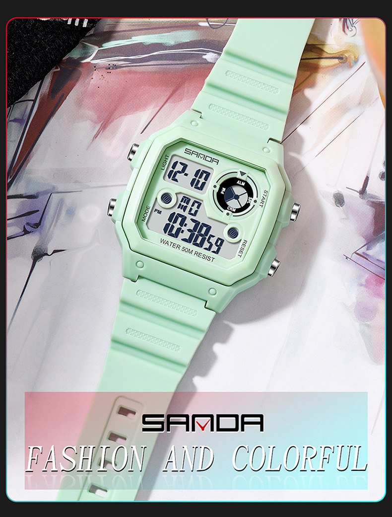 Digital Sports Watch With LED Backlight, Waterproof, Alarm, And Military-Grade Durability - Lightweight Resin Strap, Square Dial, 50M Water Resistance_voghion.com