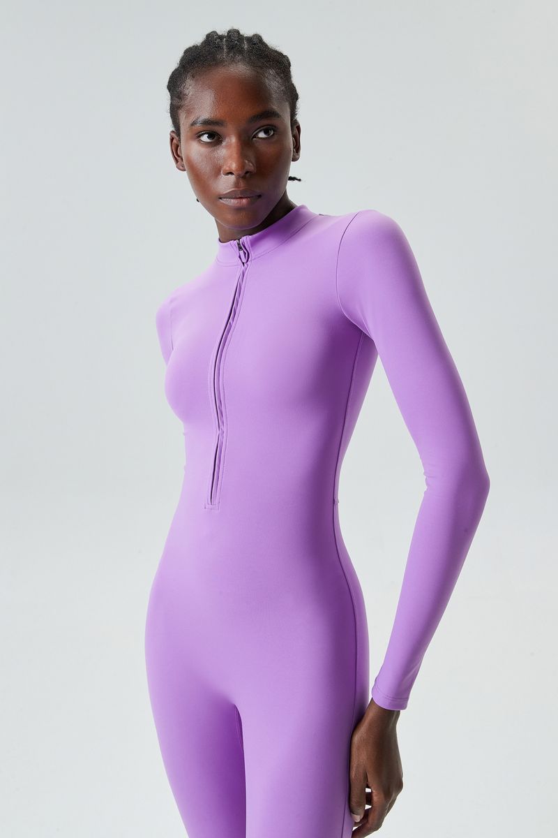 Combinaison Nuotan sexy haut de gamme New2024, combinaison de fitness moulante à fermeture éclair pour femmes, combinaison de danse à col ouvert à manches longues à séchage rapide_voghion.com