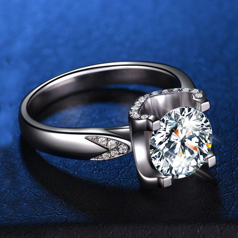 Korean Style Moissanite For Women Plated PT950 New Bull Head Heart Simulated Diamond Proposal Engagement Ring_voghion.com