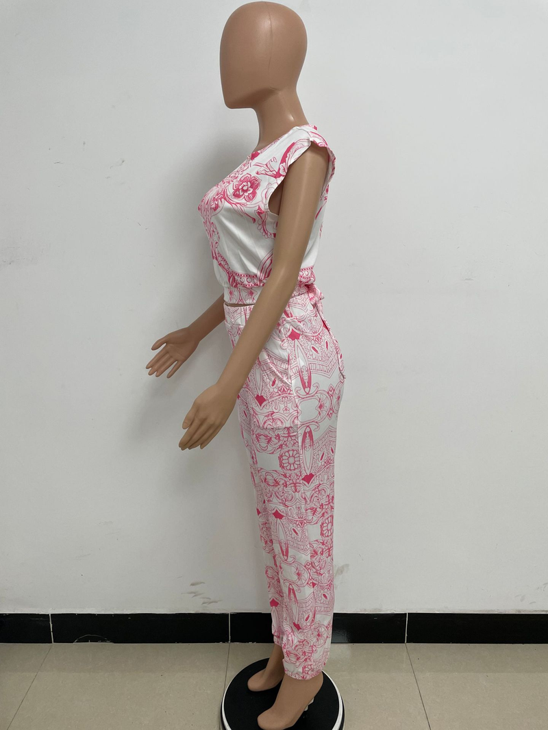 Ensemble deux pièces imprimé sans manches pour femmes, bretelles de station indépendantes, petit costume décontracté à parfum _voghion.com