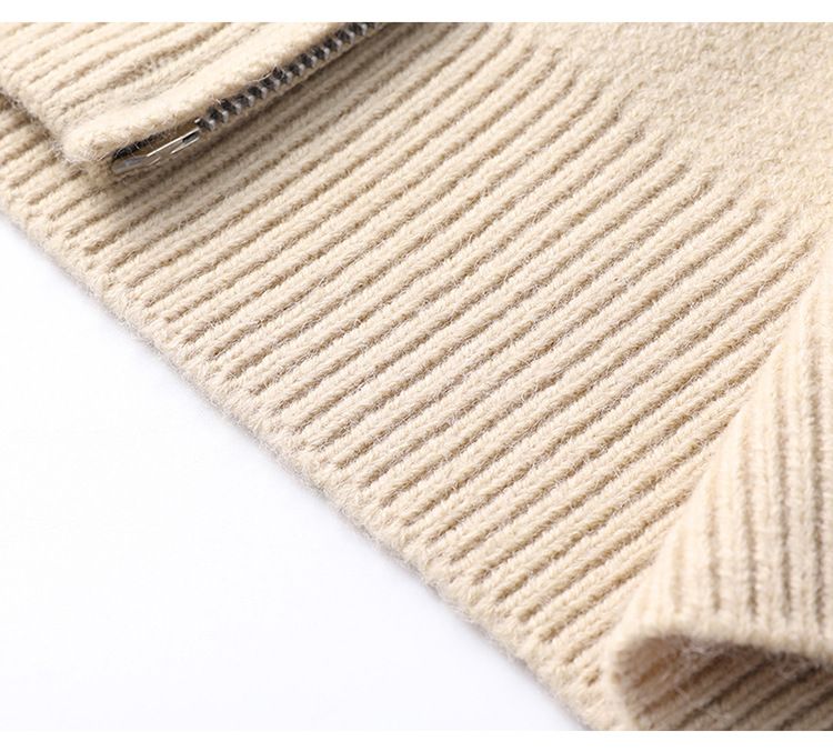 Herrenbekleidung Herren-Strickjacke mit Stehkragen und Reißverschluss – Minimalistische Strickpulloverjacke (Creme/Grau/Schwarz, M-XXXL)_voghion.com