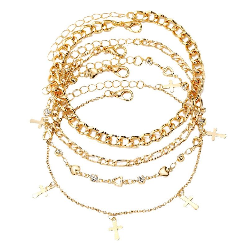 Simple Multi-layer Metal Snake Bone Anklet Female Sexy Beach Cross Fringed Alloy Foot Decoration Body Chain Bohemian Retro Ethnic Jewelry_voghion.com