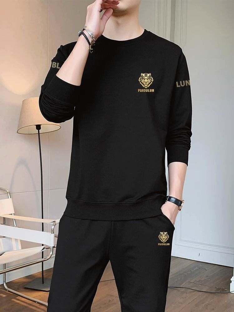 Casual Men's Suit Autumn Fashion New Round Neck Long Sleeve Sports Youth Versatile Simple Men's Two-piece Set_voghion.com