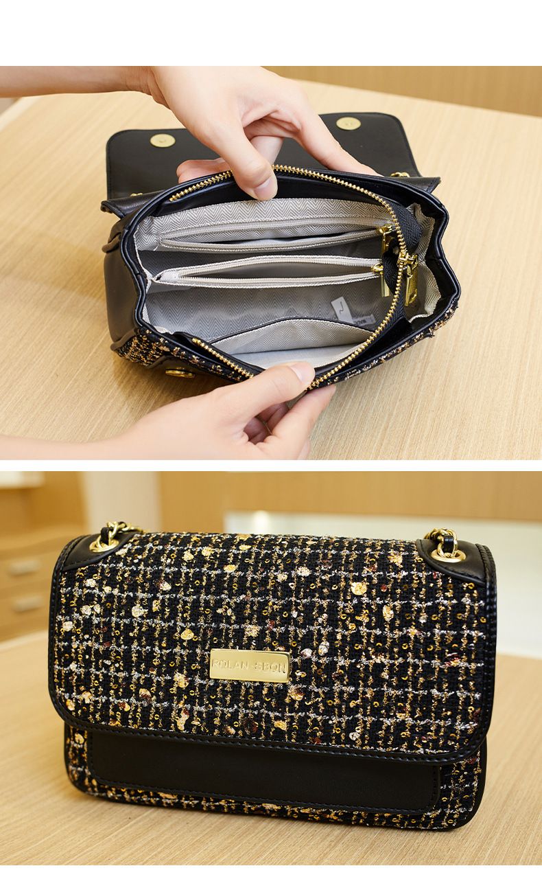 Mini borsa di lusso con tracolla a catena in tweed - Borsa a tracolla trapuntata (chic e versatile, piccola borsa a tracolla)_voghion.com