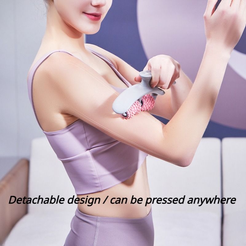 14-Wheel Yoga Fitness Roller | Deep Tissue Massager & Enhanced Performance | Ergonomic Design, Secure Leg Clamp, Pink And Gray_voghion.com