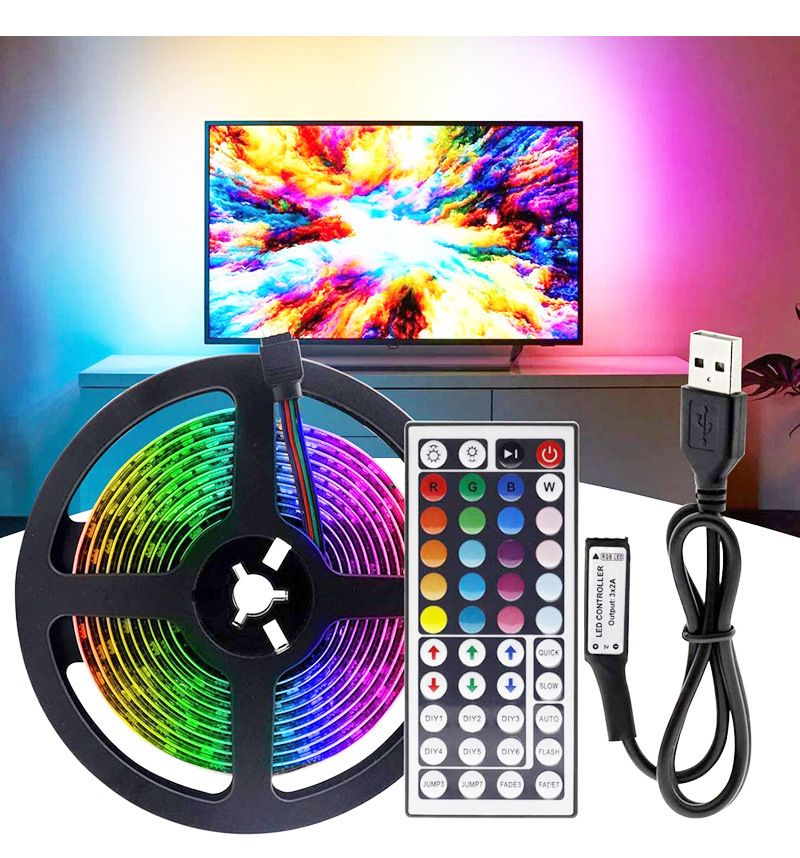 44-Key Bluetooth RGB LED Strip Light Kit - 5V USB Powered, 5050/2835 SMD, Waterproof Mood Lighting For TV Backlight & Home Decor_voghion.com