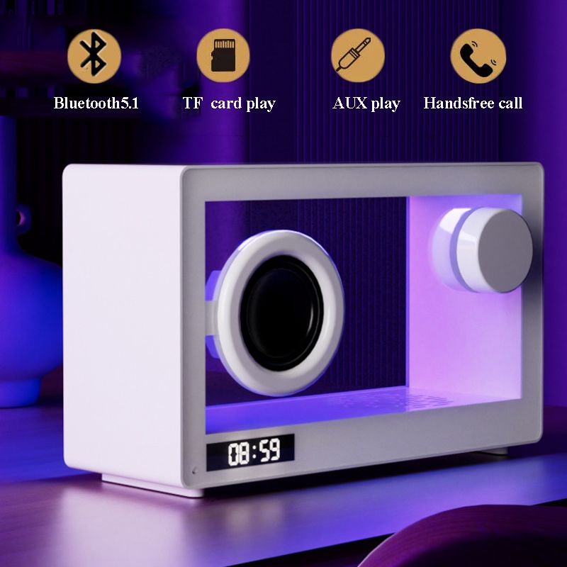 Prenosni retro Bluetooth Speak brezžični prozorni zvočniški okvir z barvito ambientalno svetlobo za prostoročne klice in glasbo_voghion.com