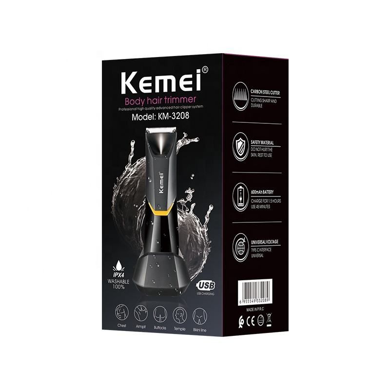 Kemei KM-3208 Ceramic Cutter Groin Pubic Private Part Electric Shaver For Men USB Fast Charging Waterproof Body Hair_voghion.com