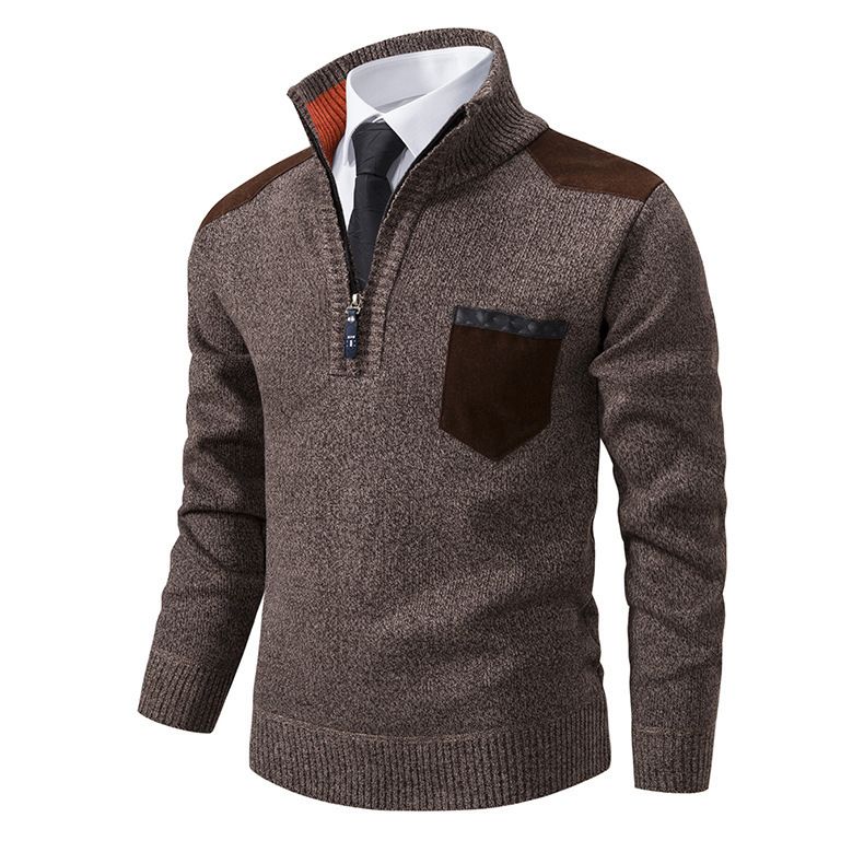 Men's Clothing autumn and winter men's stand up collar thickened sweater knitted pullover large size half zip knitted tops men_voghion.com