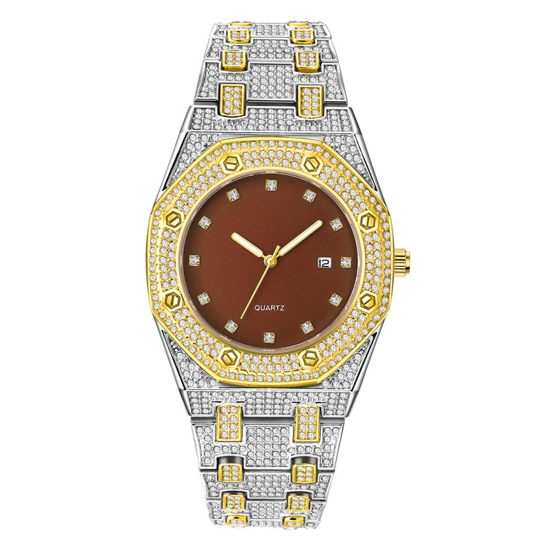 Instagram niche luxury style men's hip-hop diamond inlaid giant sparkling calendar quartz watch for men_voghion.com
