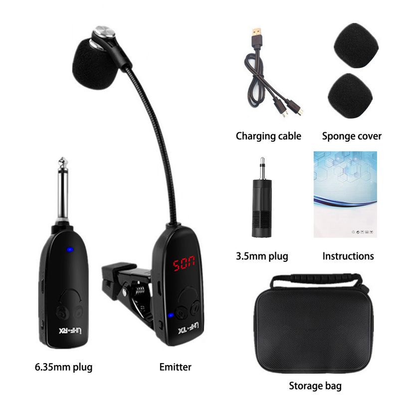 1Pc UHF Dedicated Instruments Saxophone Microphone Wireless Receiver Transmitter Range Plug and Play Great for Trumpets_voghion.com