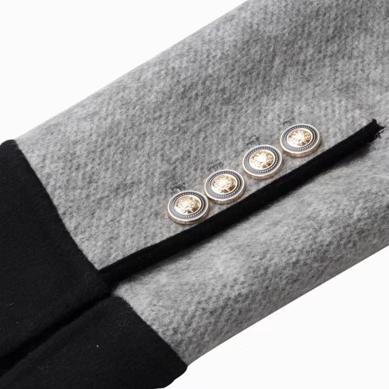 Kurzer Wollmantel für Damen – modische Oberbekleidung für Herbst und Winter, eleganter Blazer mit lockerer Passform, lässig-schickes Design, passt in kleine Größen, Grau und Beige_voghion.com