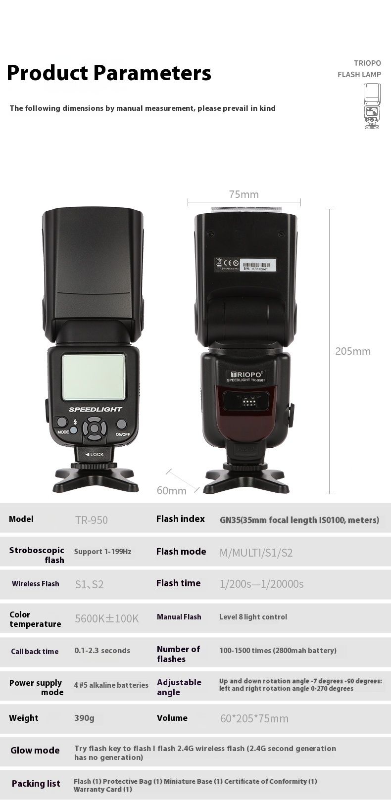 Triopo TR-950 Flash Light Speedlight Speedlite Universal For Fujifilm Olympus Nikon Canon 650D 550D 450D 1100D 60D 7D_voghion.com