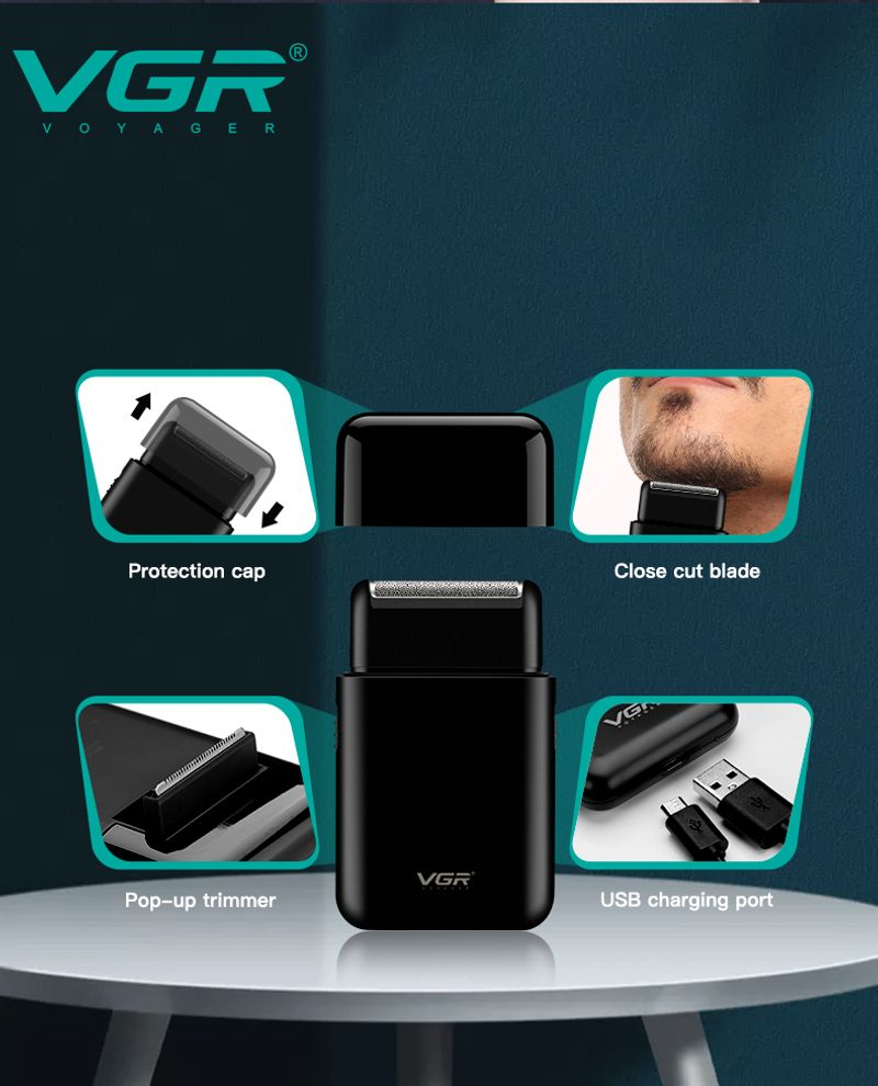 VGR electric professional beard trimmer portable mini reciprocating shaver 2-blade USB charging men's V-390_voghion.com