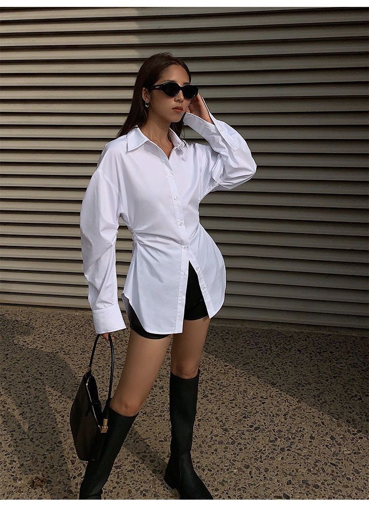 Abbigliamento da donna Camicia bianca a maniche lunghe slim per donna Design di nicchia_voghion.com