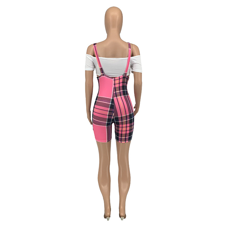 set di due pezzi di bretelle scozzesi da donna nuove moda casual estate_voghion.com