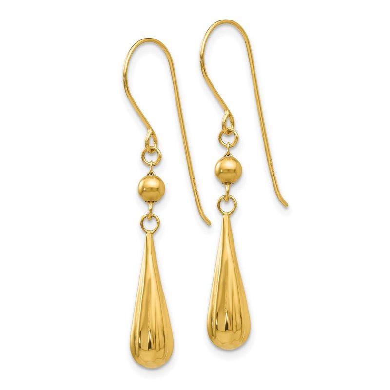 14K Grooved Puffed Teardrop Shepherd Hook Earrings_voghion.com