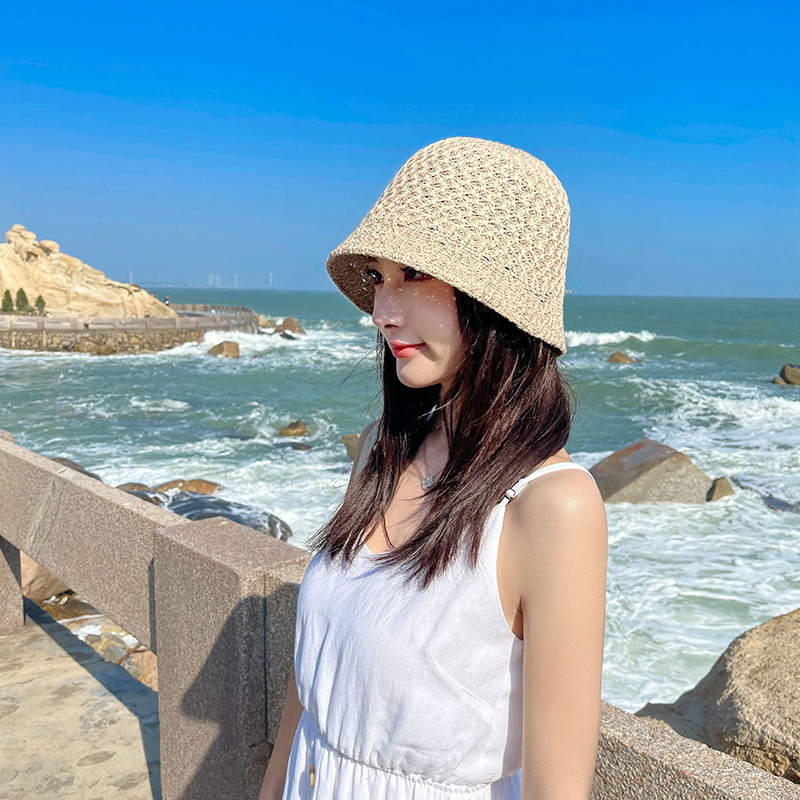 New Arrivals Solid Color Braid Bucket Hat For Women Summer Hollow Out Breathable Beach Hats Knit Dome Fisherman Caps Lady Sunshade_voghion.com