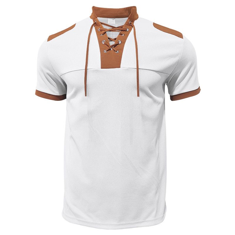 Cross-border Independent Station American Summer Casual Men's Tether Loose Henry Western Denim Waffle Short Sleeve Suit_voghion.com