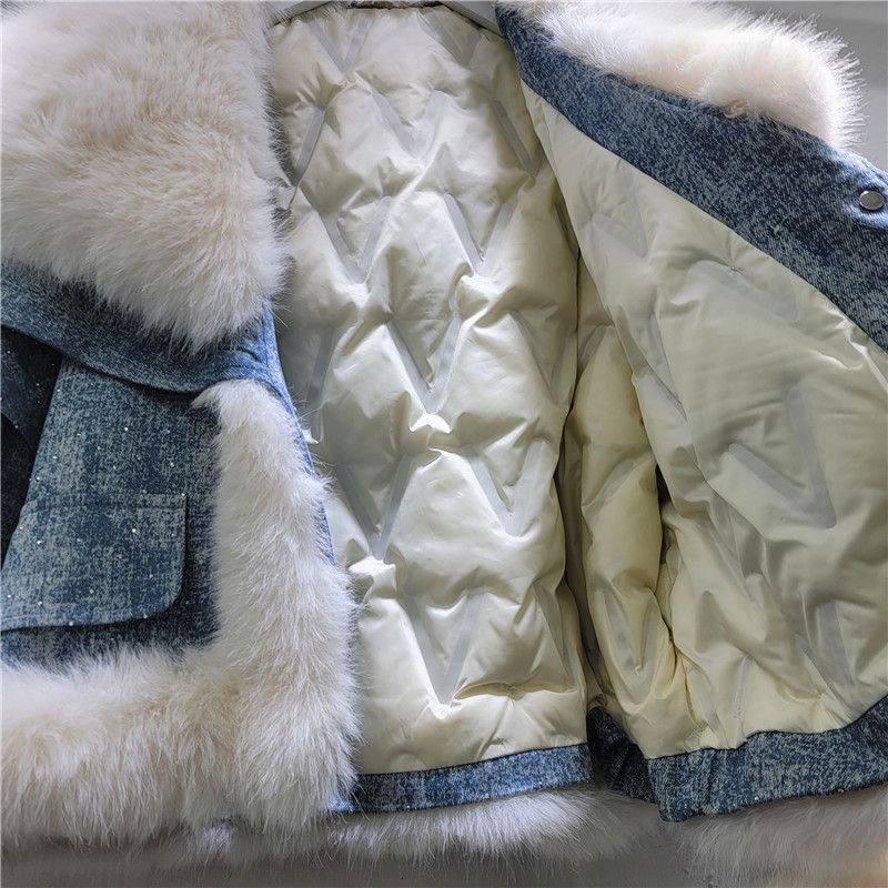 Abbigliamento da donna Cappotto con collo in pelliccia di volpe Inverno Popolare Caldo Parka caldo con giunture a diamante Cappotto in cotone di tendenza_voghion.com