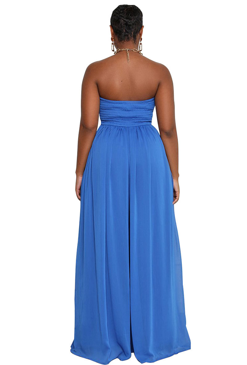 Combinaison pantalon taille haute en mousseline de soie, décontractée, jambes larges, bleue, pour femme, combinaison d'été_voghion.com